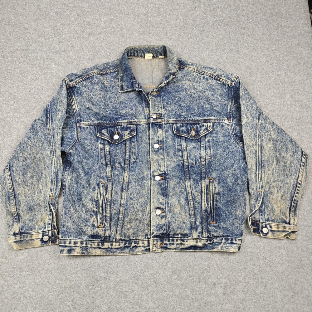 Vintage TYCA Jacket Mens XL Blue Denim Military Embossed Back Made In USA‎
